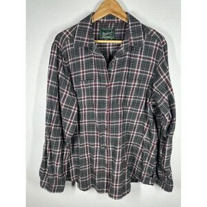 Woolrich Button Up Shirt Womens XL Grey Plaid Long Sleeve Flannel Utility Top